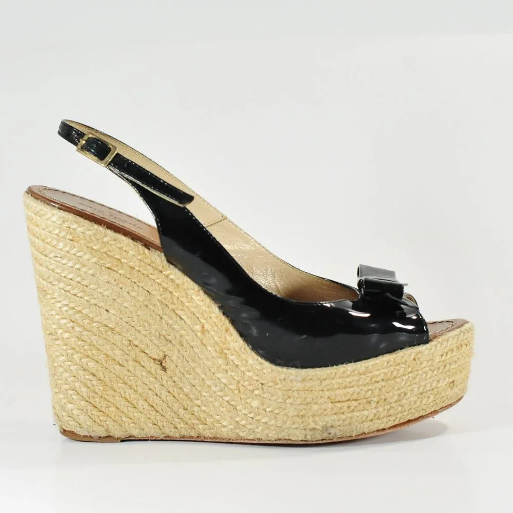Kate Spade New York Black Patten Leather & Jute Wedge